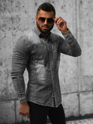Chemise en jean Homme gris OZONEE NB/MC712G