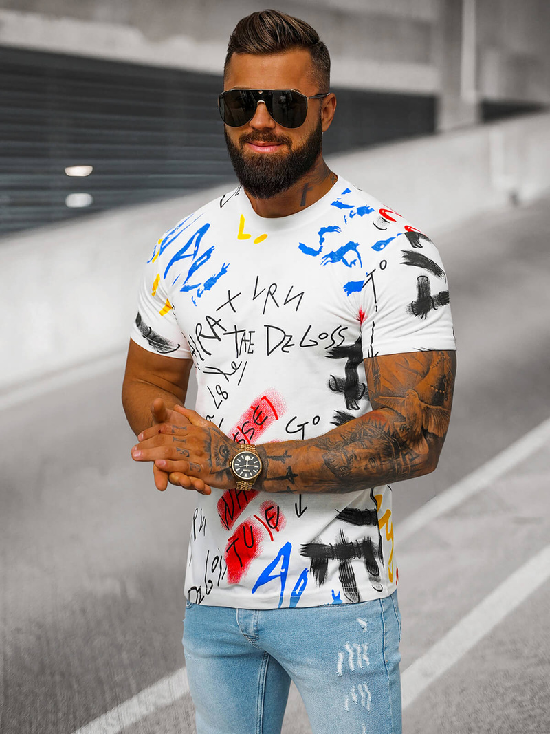 T-shirt Homme Blanc OZONEE JS/8T1211/1