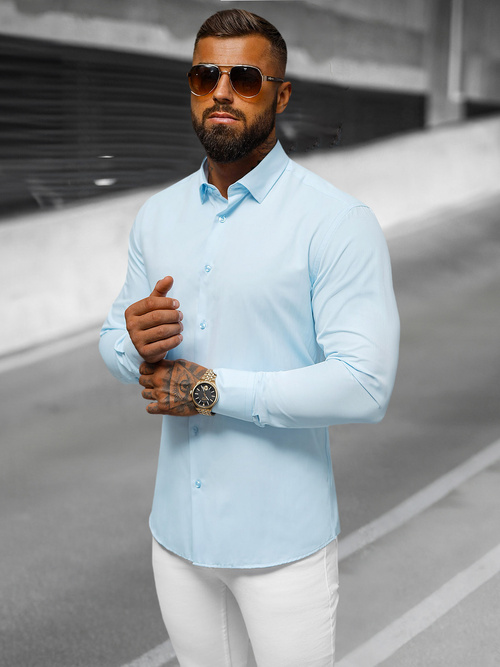 Chemise Homme Bleu Clair OZONEE O/V59