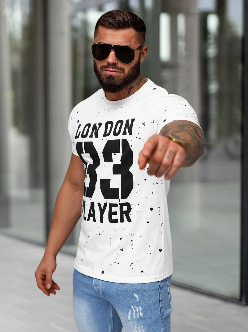 T-shirt Homme Blanc OZONEE JS/8B1388/1