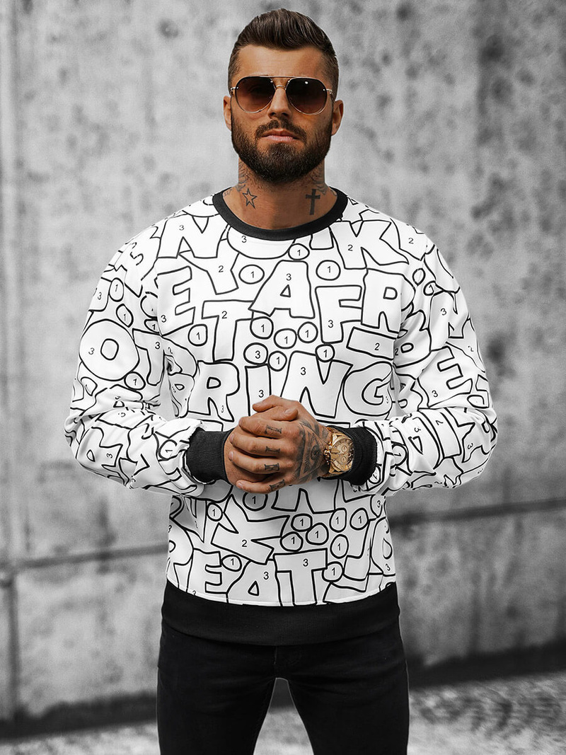 Sweatshirt Homme Blanc OZONEE JS/8B1136/1