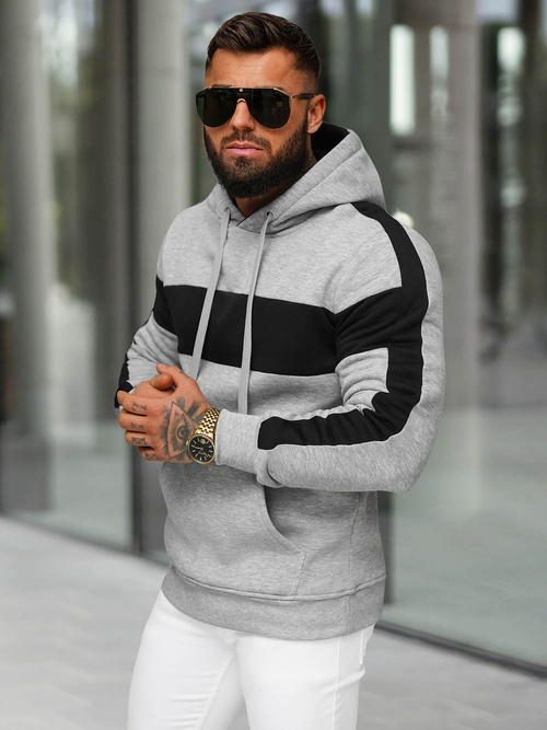 Sweatshirt à capuche homme gris OZONEE JS/8B1309/2