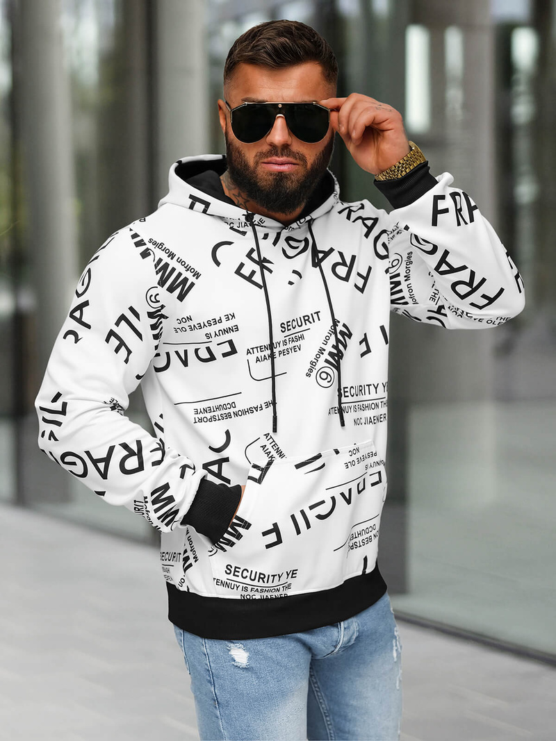 Sweatshirt à capuche homme blanc OZONEE JS/8B1255/1
