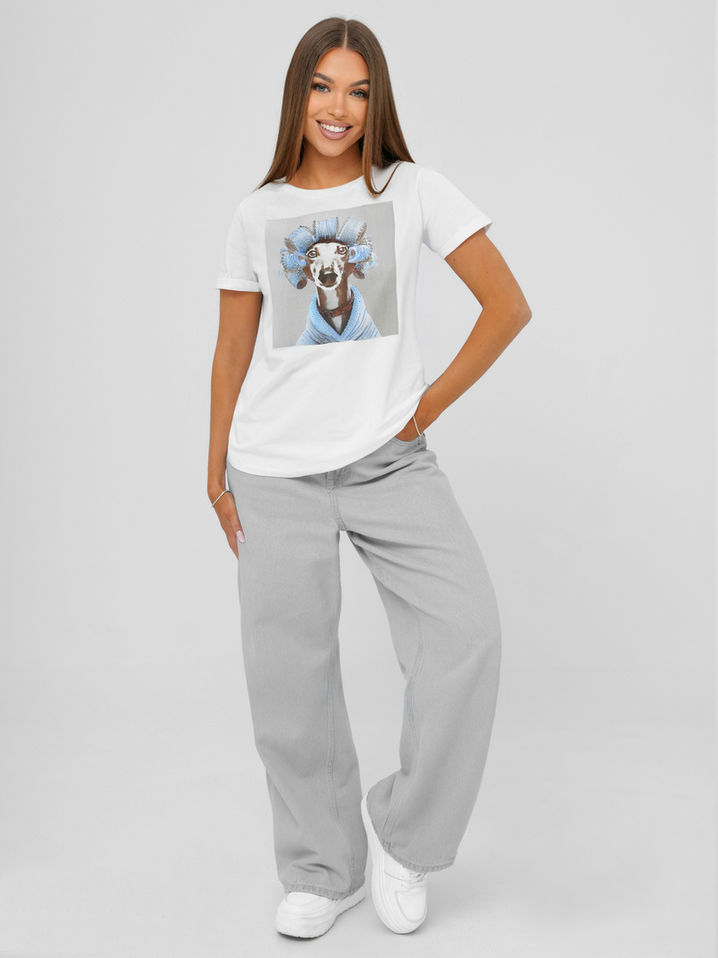 T-shirt femme blanc et gris OZONEE JS/YJ77726