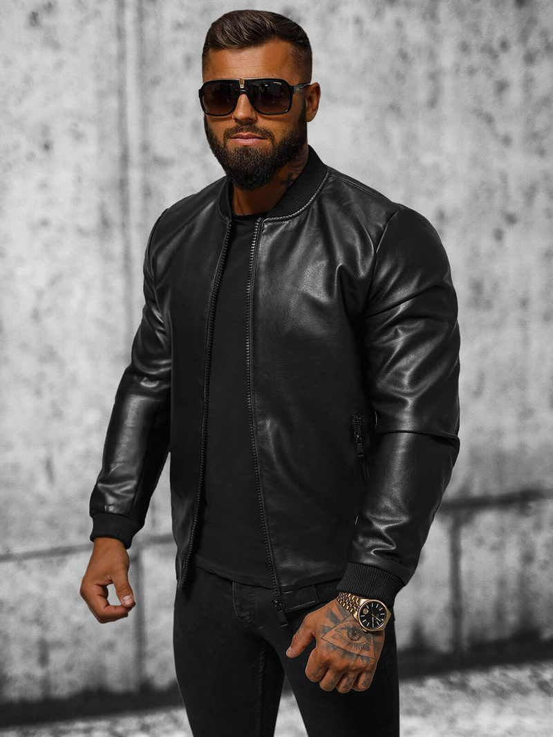 Veste en cuir homme noir OZONEE JS/11Z8105