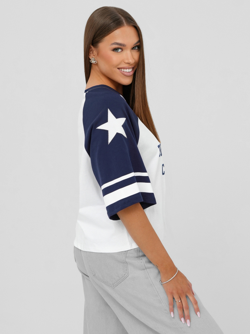 T-shirt femme blanc et marine OZONEE JS/R62493