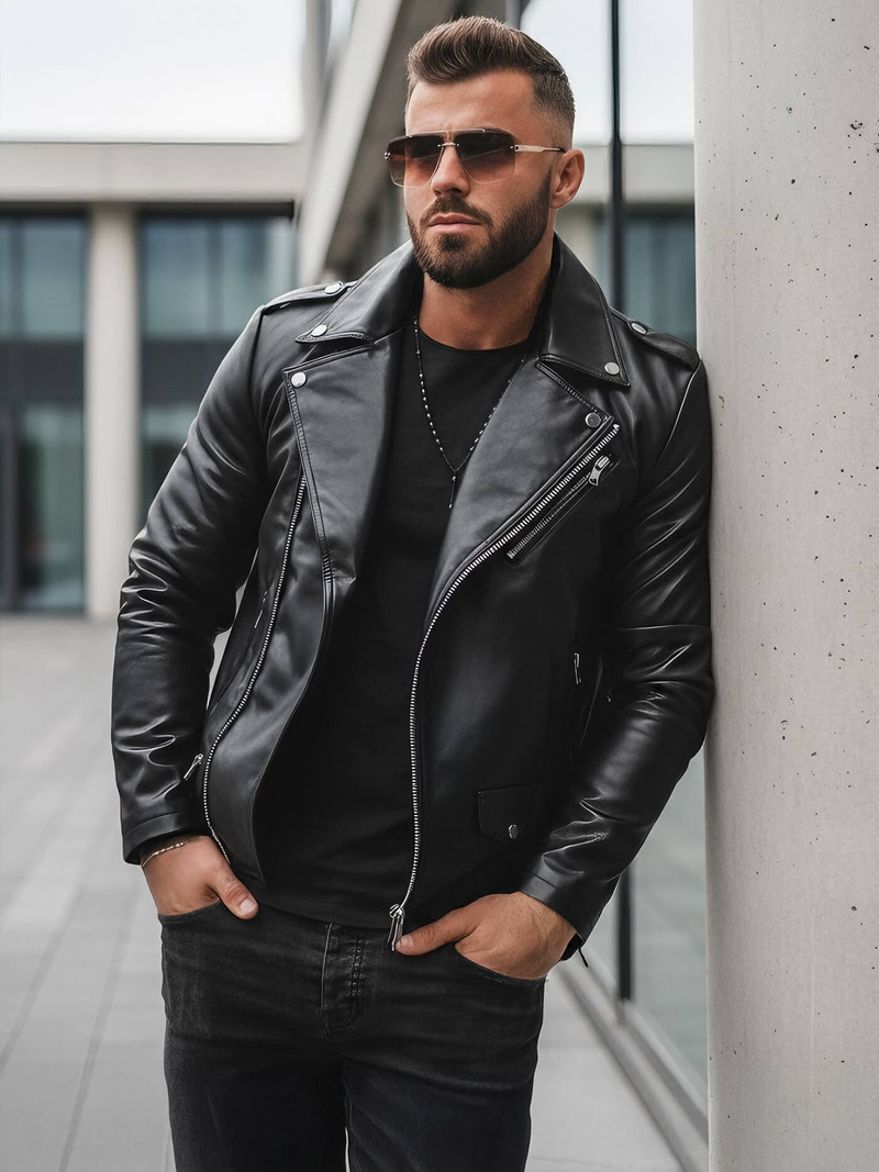 Veste en cuir homme Noir OZONEE JS/11Z8014Z