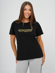 T-shirt Femme Noir et Or OZONEE JS/YJ77716