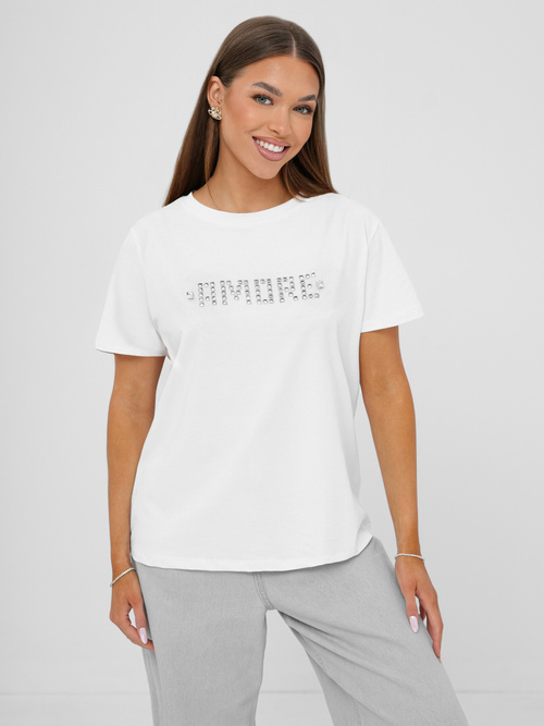T-shirt femme blanc et argent OZONEE JS/YJ77716