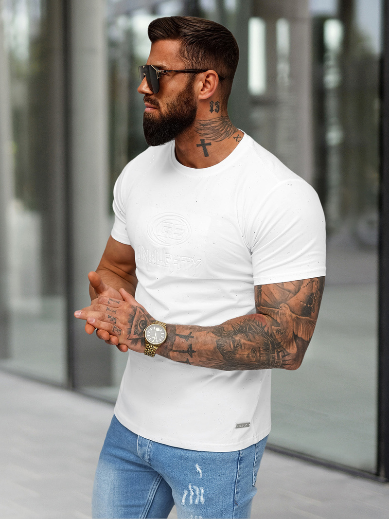 T-shirt Homme Blanc OZONEE O/QQ1390