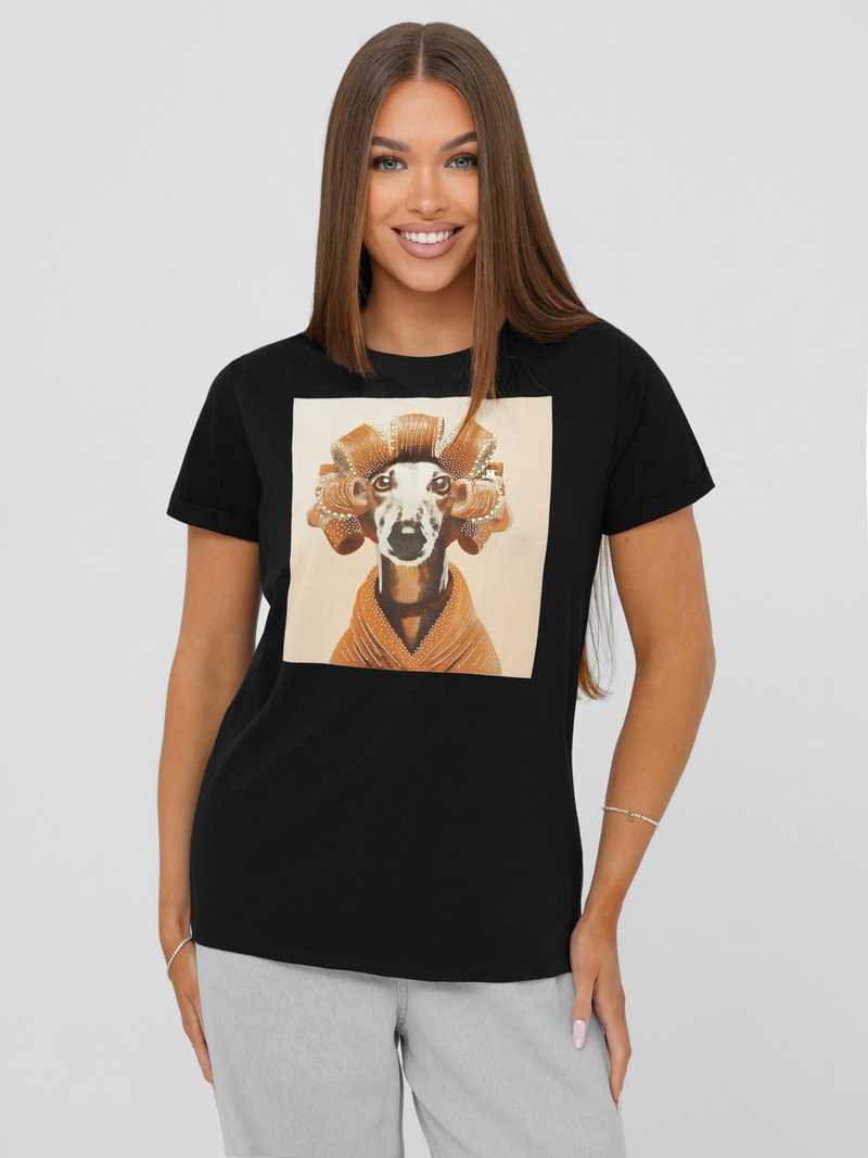 T-shirt femme noir et beige OZONEE JS/YJ77726