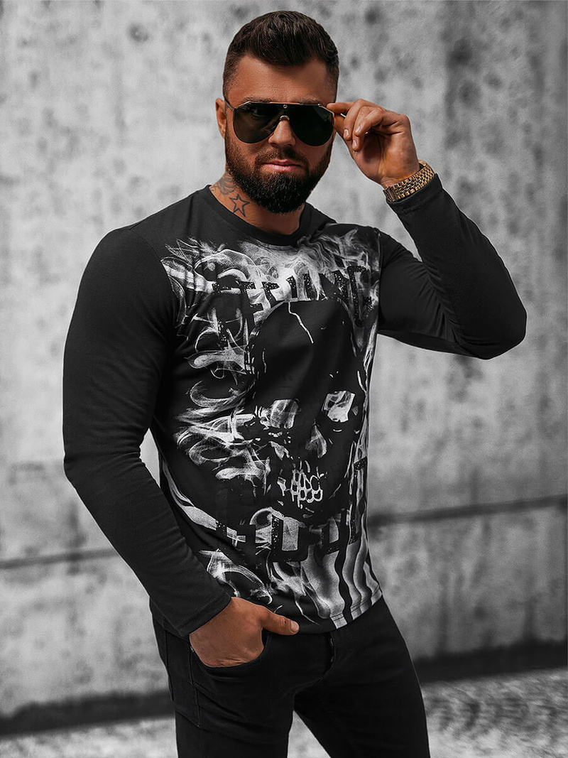 T-shirt à manches longues homme noir OZONEE O/B257