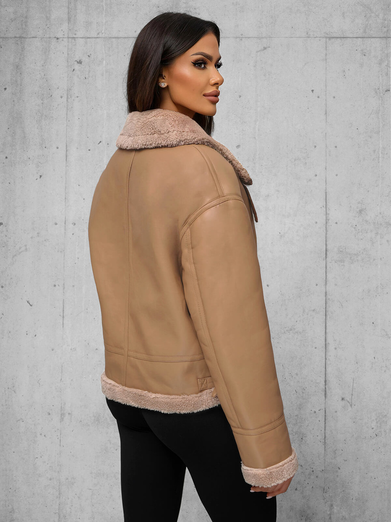 Veste en cuir femme beige OZONEE JS/11Z8176Z