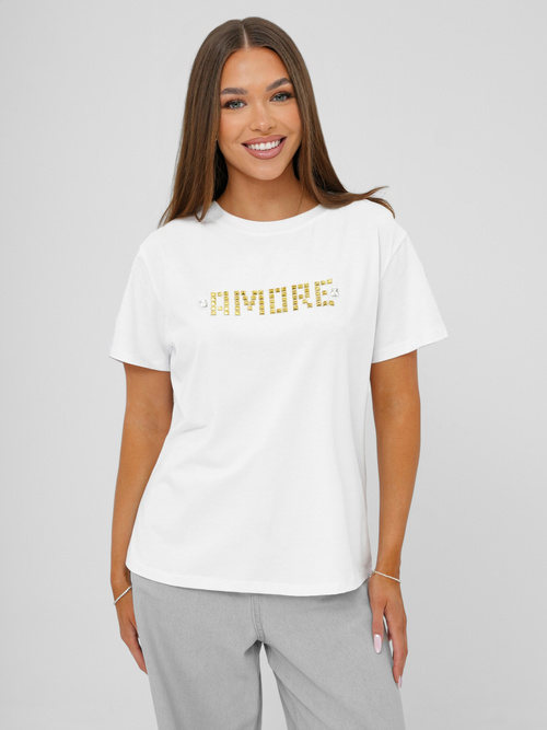 T-shirt Femme Blanc et Or OZONEE JS/YJ77716