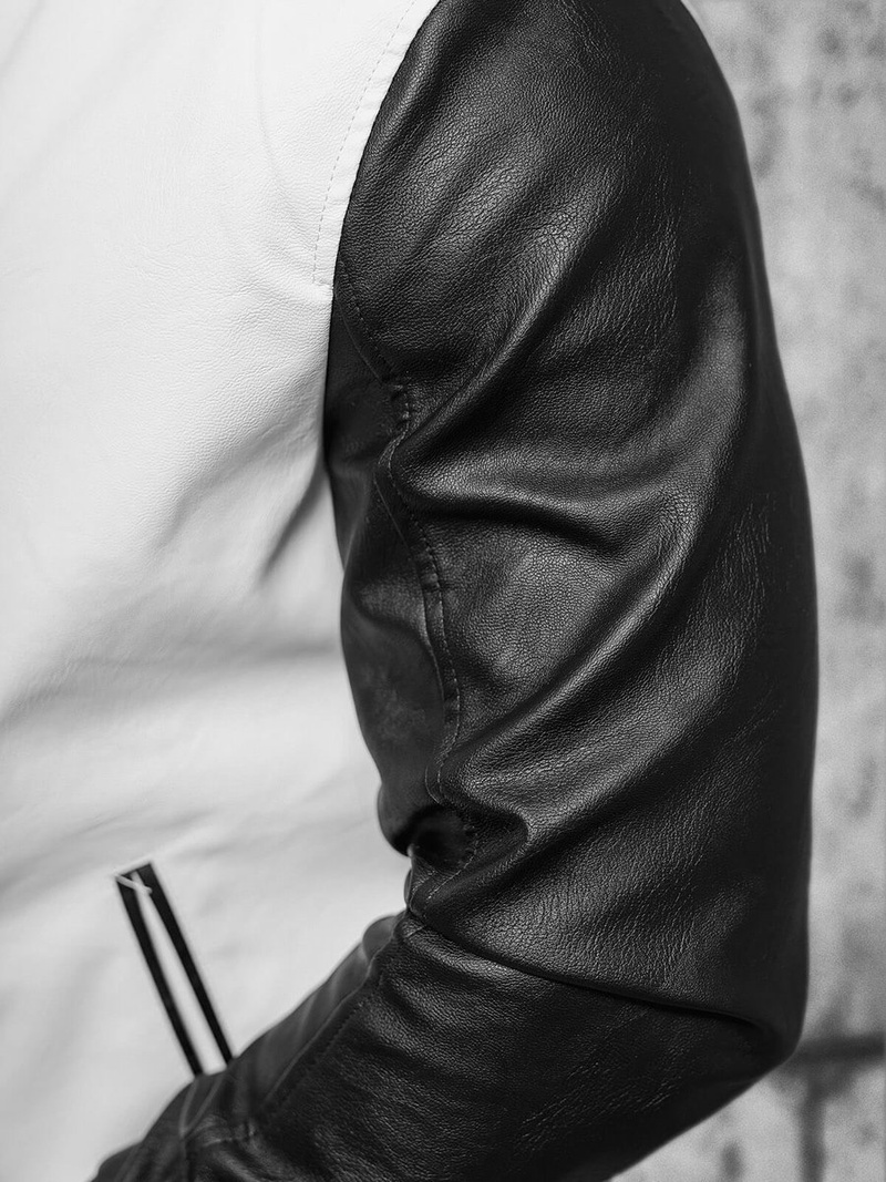 Veste en cuir homme blanc et noir OZONEE JS/11Z8068