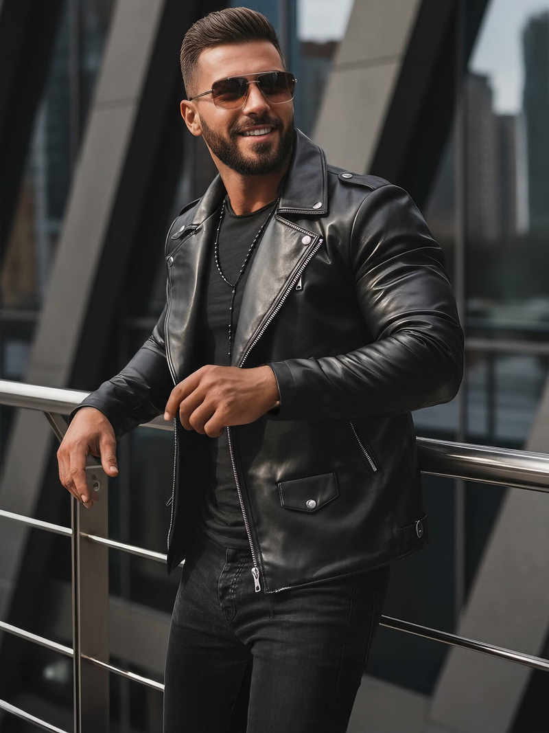 Veste en cuir homme Noir OZONEE JS/11Z8014Z