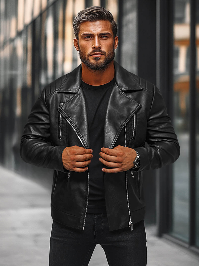 Veste en cuir homme noir OZONEE JS/11Z8067Z