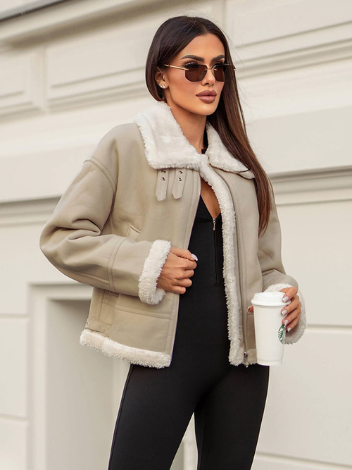 Veste en cuir femme beige OZONEE JS/11Z8178