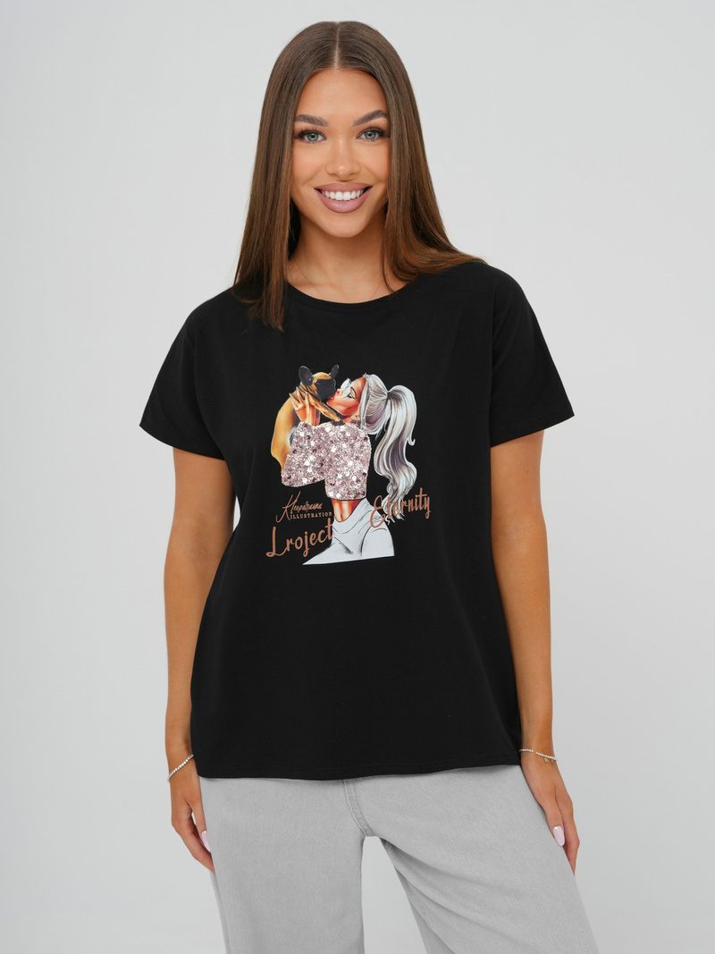 T-shirt femme noir OZONEE JS/95T2575/3