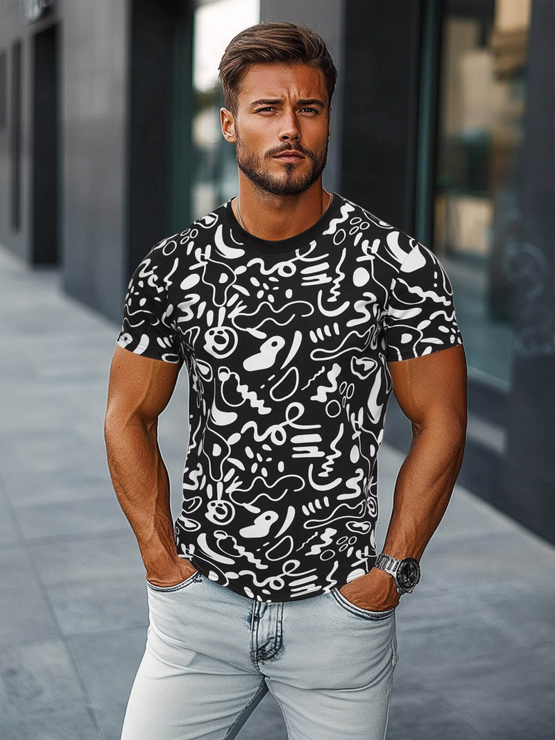 T-shirt Homme Noir OZONEE JS/8T1205/3Z