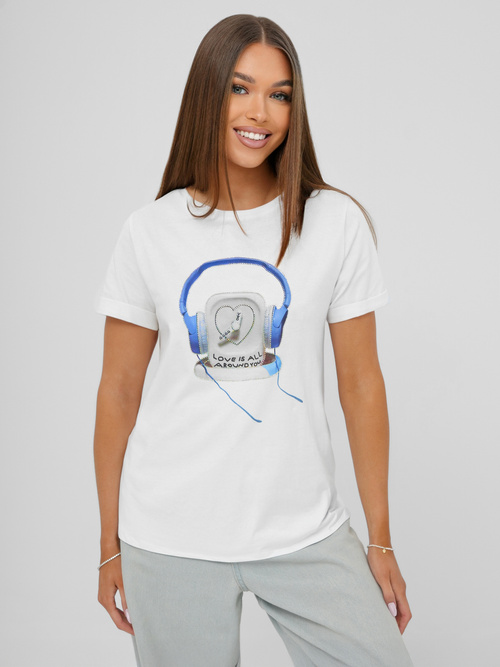 T-shirt femme blanc et bleu OZONEE DJ77806