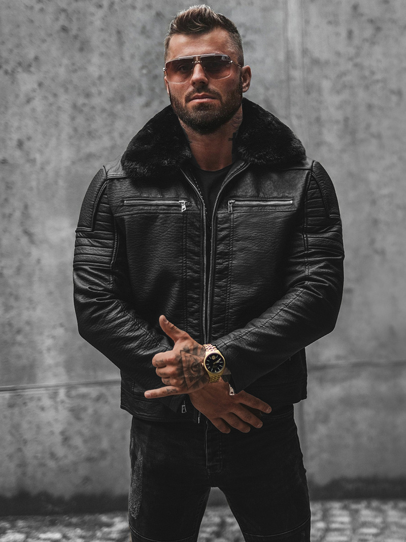 Veste en cuir homme Noir OZONEE JS/11Z8013Z