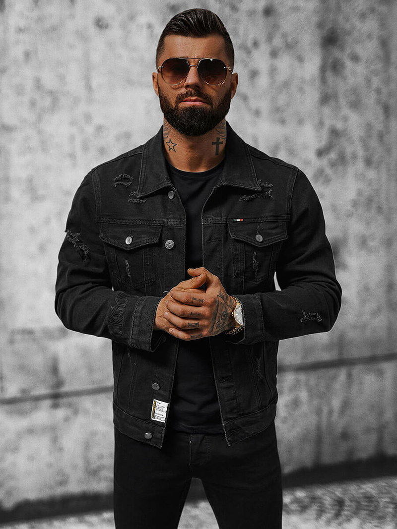 Veste en jean Homme noir OZONEE NB/MJ535N
