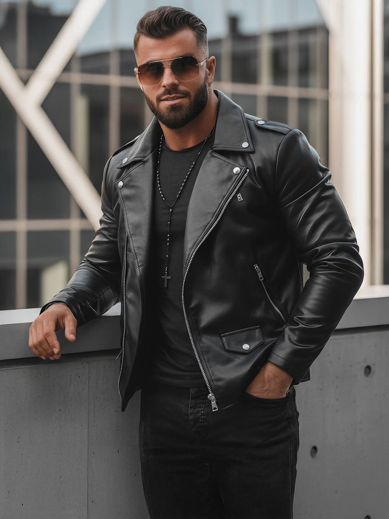 Veste en cuir homme Noir OZONEE JS/11Z8014Z