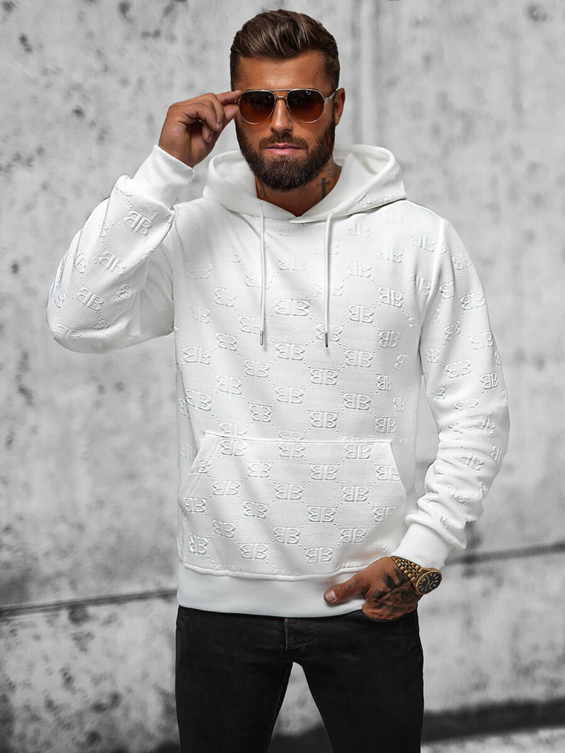 Sweatshirt à capuche homme blanc OZONEE JS/3B566