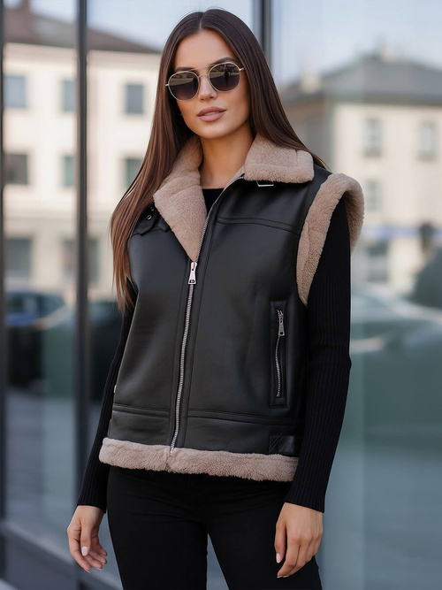 Gilet en cuir femme noir OZONEE JS/61M8503/392Z