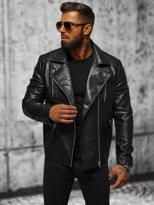 Veste en cuir homme Noir OZONEE JS/11Z8056