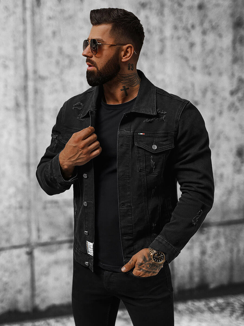 Veste en jean Homme noir OZONEE NB/MJ535N