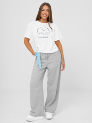 T-shirt femme blanc et bleu OZONEE JS/RJ77247