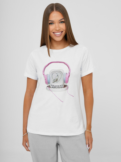 T-shirt femme blanc et rose OZONEE DJ77806