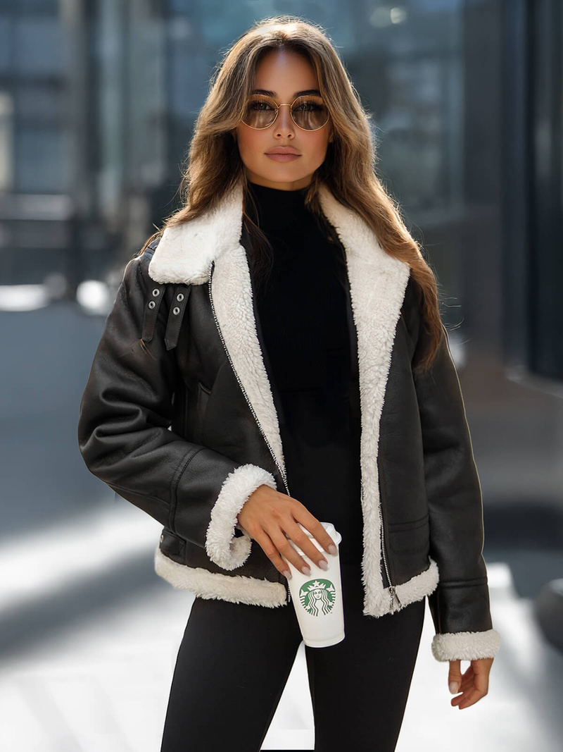 Veste en cuir femme noir OZONEE JS/11Z8178Z