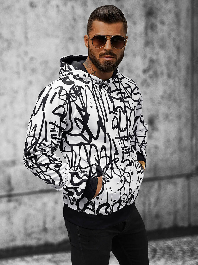 Sweatshirt à capuche homme blanc OZONEE JS/8B1151/1