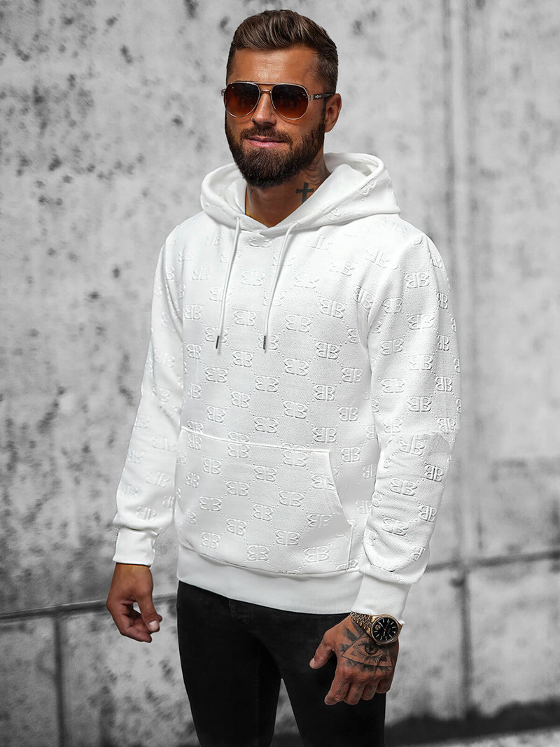 Sweatshirt à capuche homme blanc OZONEE JS/3B566