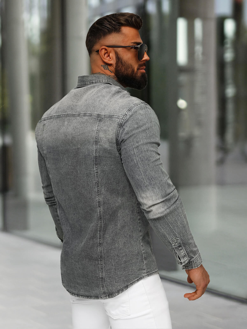 Chemise en jean homme gris OZONEE NB/MC712GZ