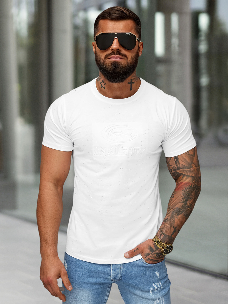 T-shirt Homme Blanc OZONEE O/QQ1390