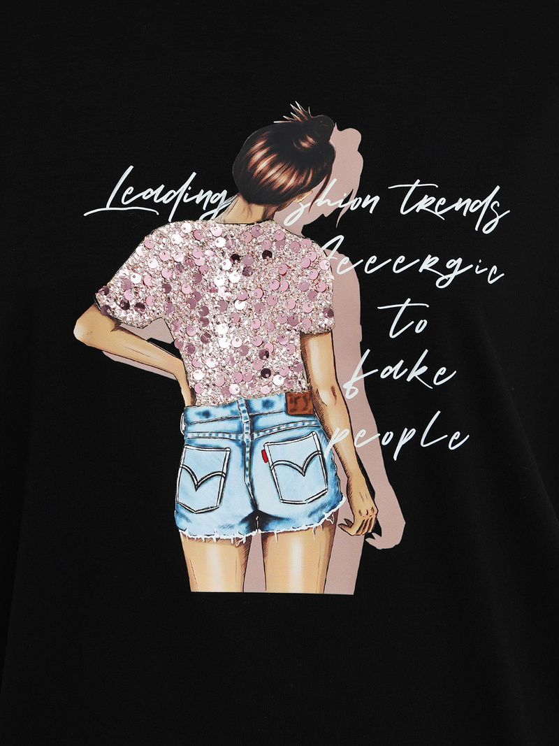 T-shirt femme noir OZONEE JS/95T2573/3