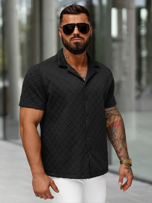 Chemise homme à manches courtes noir OZONEE O/B2257