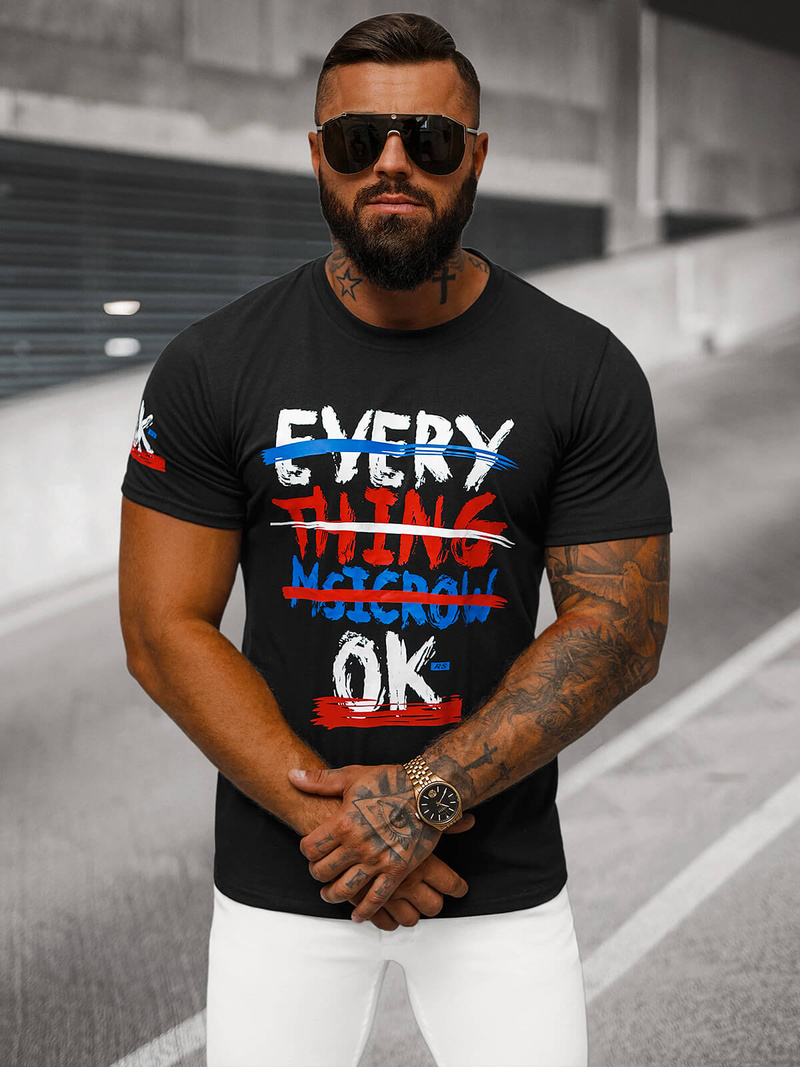 T-shirt Homme Noir OZONEE O/8T1266/3