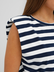 T-shirt Femme Blanc et Bleu Foncé OZONEE JS/R61670