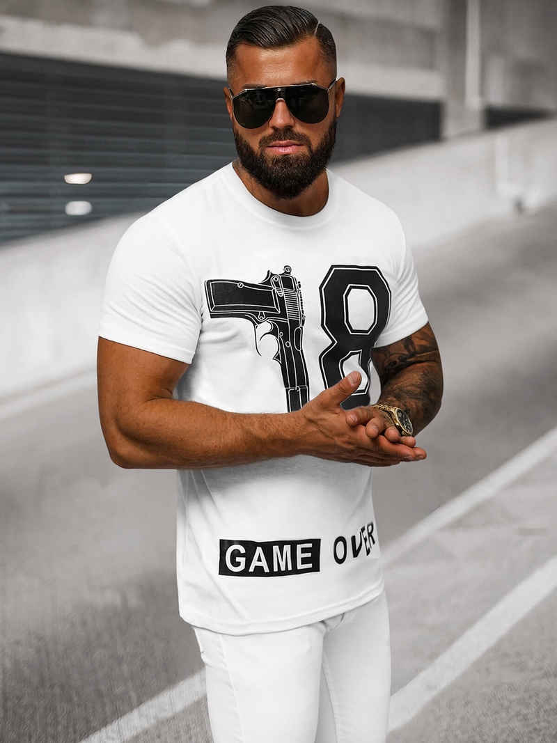 T-shirt Homme Blanc OZONEE O/T123/1Z
