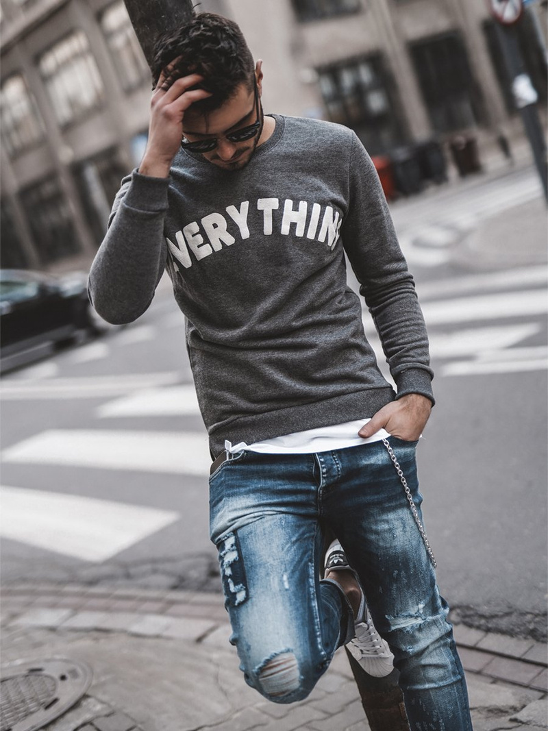 Sweatshirt Homme Gris foncé OZONEE B/181905
