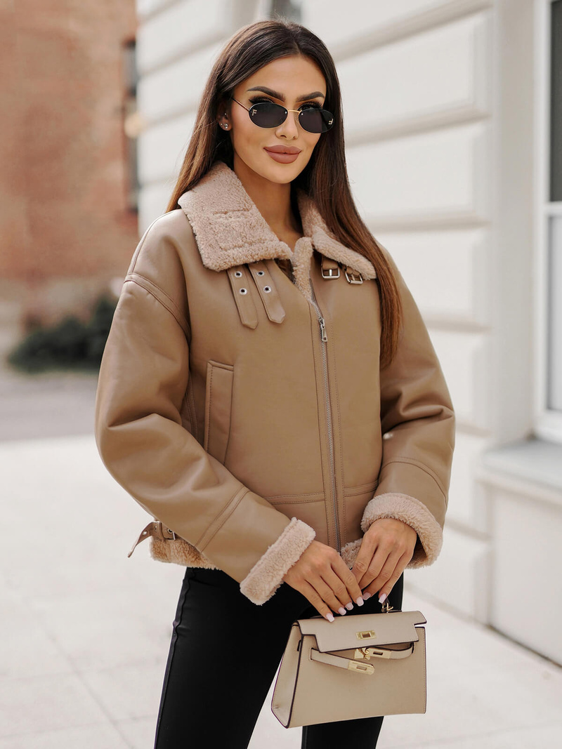 Veste en cuir femme beige OZONEE JS/11Z8176