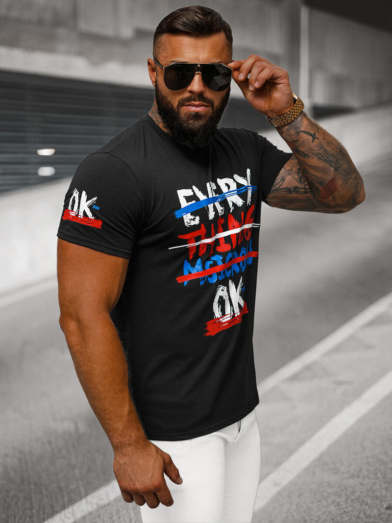 T-shirt Homme Noir OZONEE O/8T1266/3