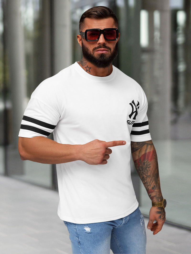 T-shirt Homme Blanc OZONEE JS/8B1372/1
