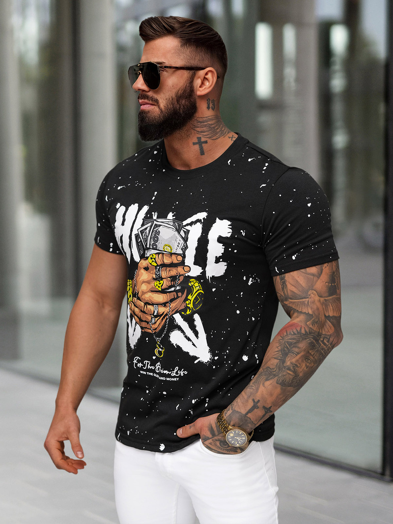 T-shirt Homme Noir OZONEE JS/8B1389/3