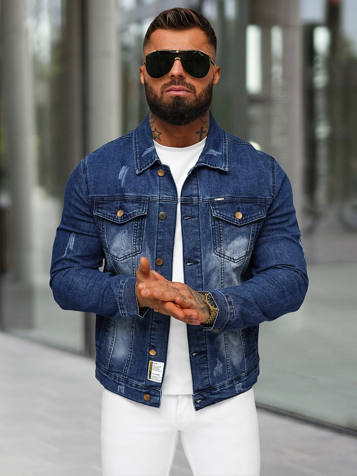 Style Veste En Jean Bleu FoncÃ© Homme Blouson Jean Coton Bleu